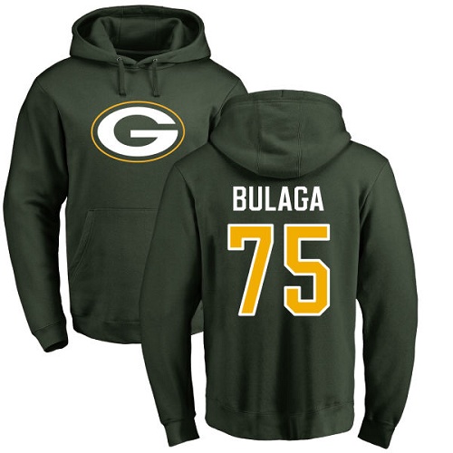 Men Green Bay Packers Green #75 Bulaga Bryan Name And Number Logo Nike NFL Pullover Hoodie Sweatshirts